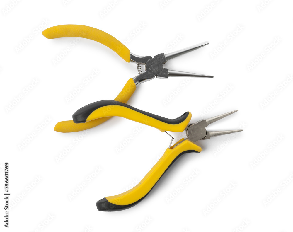 Two round nose pliers isolated on white, top view Two round nose pliers isolated on white, top view