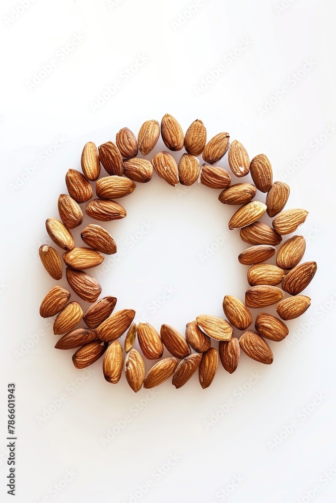 Obraz premium A circle of almonds on a white surface, suitable for food and nutrition concepts