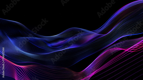 a design presentation visual on a pure black background, with bold blue and purple lines creating strong contrasts