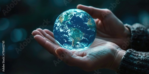 Person holding glass globe, suitable for global concepts