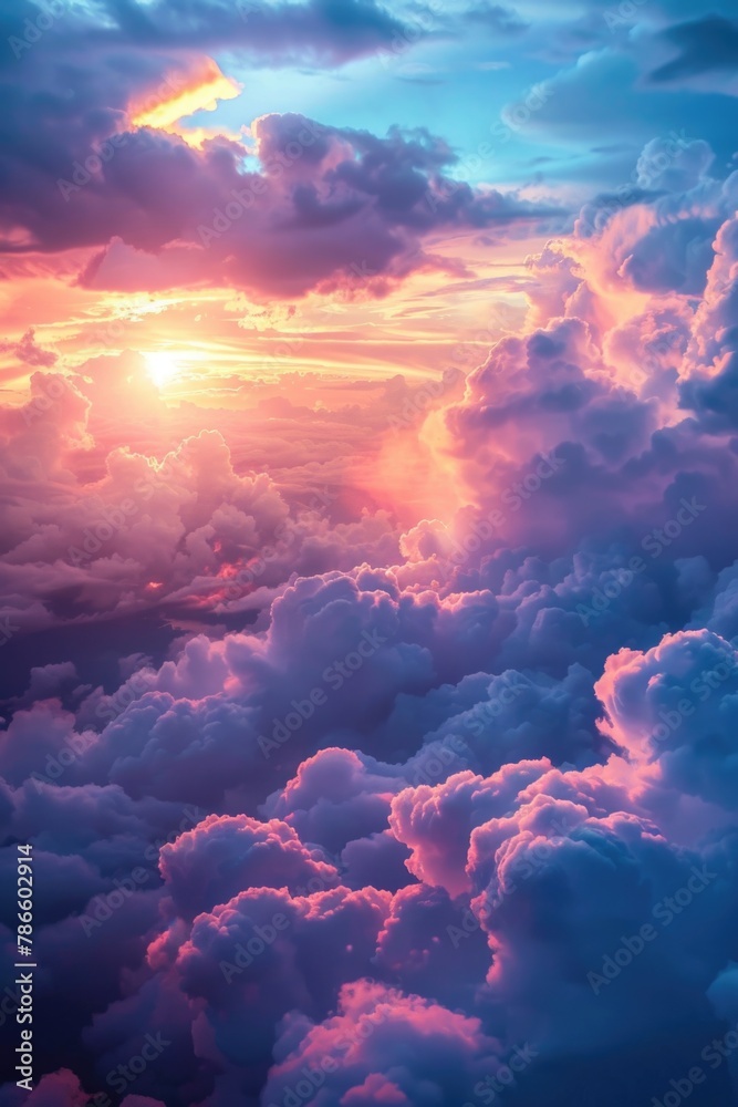 Beautiful sunset scene with clouds in the sky. Ideal for nature and weather-related projects Beautiful sunset scene with clouds in the sky. Ideal for nature and weather-related projects