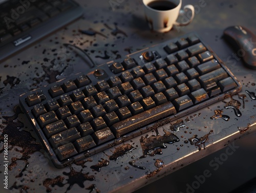 Coffee-Stained Keyboard: A Testament to the Caffeine-Fueled Work Ethic photo
