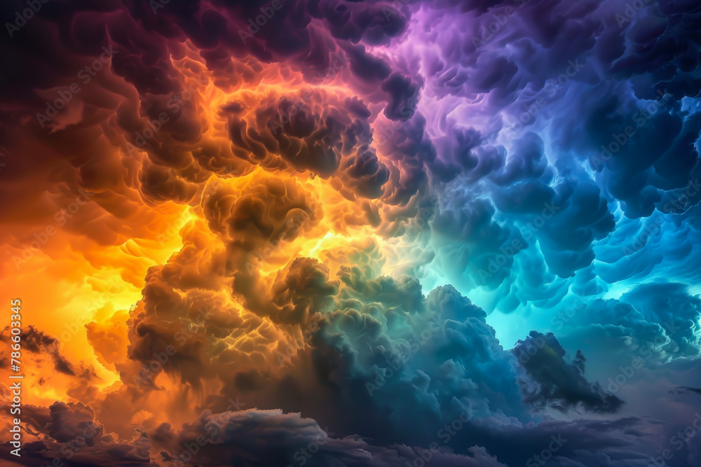 A colorful cloud formation with a rainbow in the sky