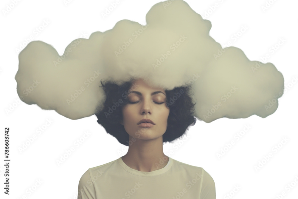 PNG Sleeping person with cloud head portrait adult smoke