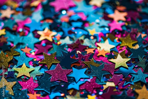 Colorful star confetti background, colorful paper stars in various sizes scattered across the screen Generative AI