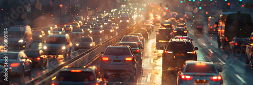 Traffic jam on a busy city highway