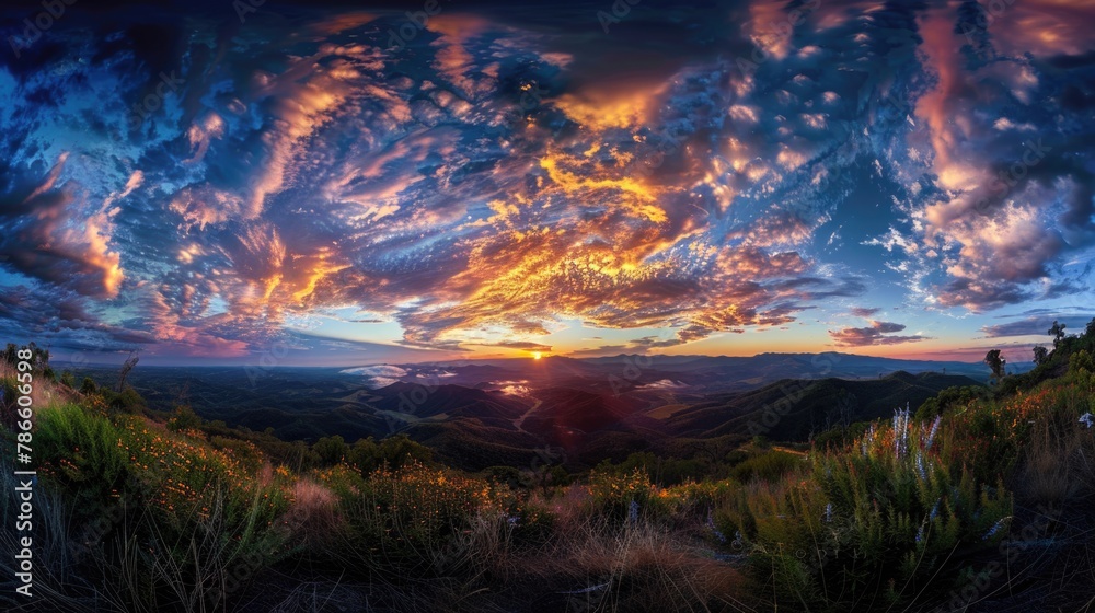 Fototapeta premium Beautiful sunset scene with mountains in the background. Ideal for travel and nature concepts