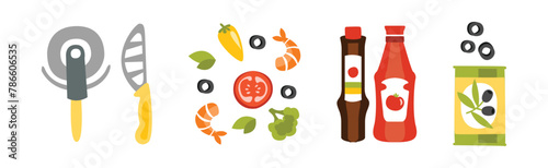 Pizza Cooking Ingredient Flat Item and Element Vector Set