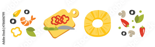 Pizza Cooking Ingredient Flat Item and Element Vector Set