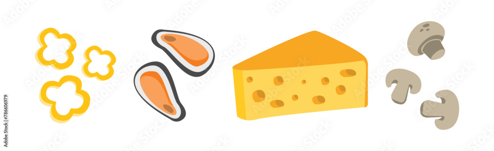 Pizza Cooking Ingredient Flat Item and Element Vector Set Pizza Cooking Ingredient Flat Item and Element Vector Set
