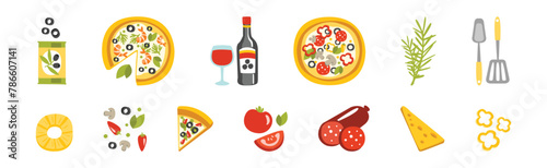 Pizza Cooking Ingredient Flat Item and Element Vector Set