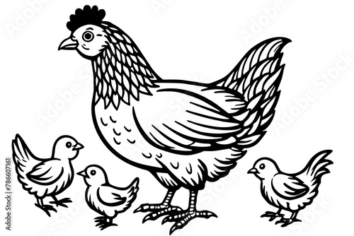 Chicken with chickens vector silhouette 