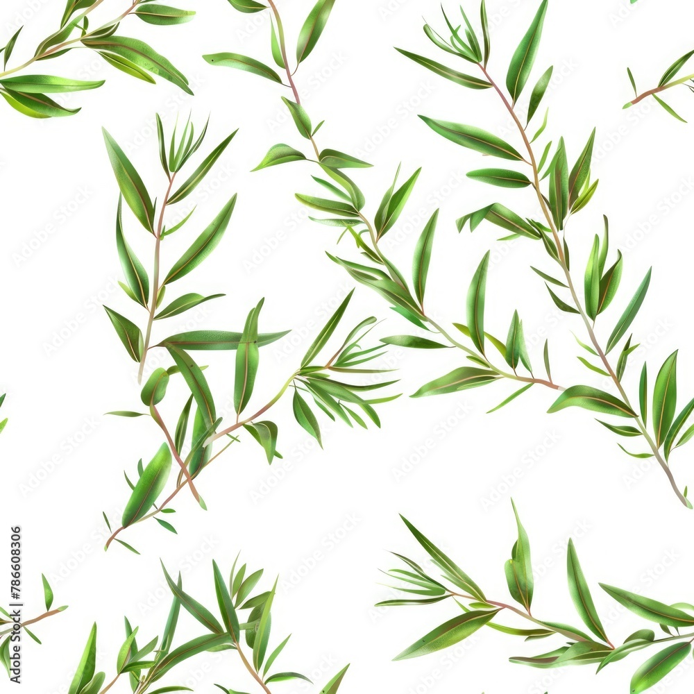 A simple and elegant pattern of green leaves on a white background. Perfect for nature-themed designs