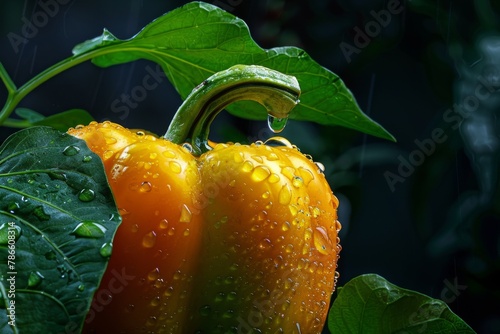 Closeup shot of a pepper with water drops, a natural food ingredient
