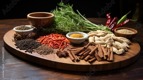 Ingredients traditional chinese herbs used in alternative herbal medicine. photo