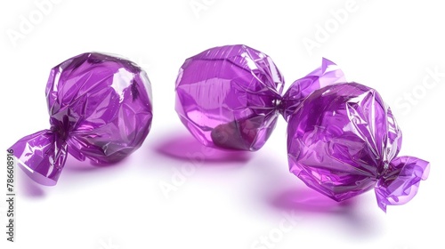 Purple wrapped candies isolated on a white background