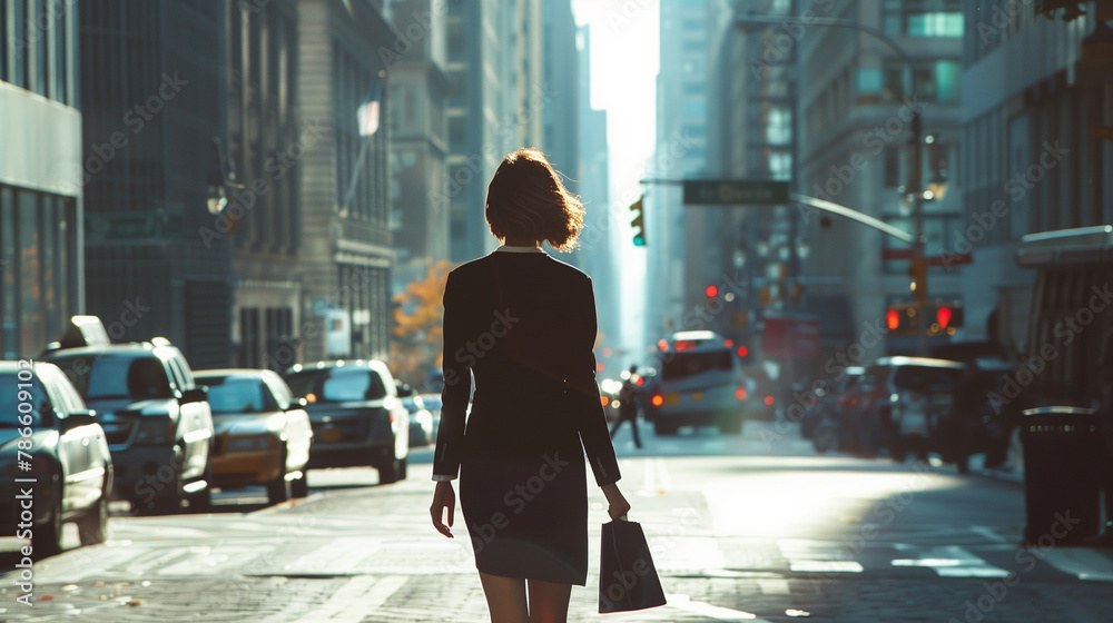 Businesswoman walking down the street