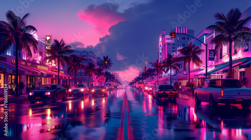 Miami streets, neons, thugs, cars, Vice City wallpaper photo