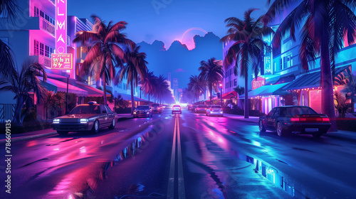 Miami streets, neons, thugs, cars, Vice City wallpaper photo