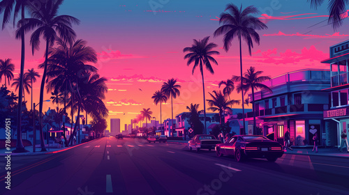 Miami streets, neons, thugs, cars, Vice City wallpaper photo