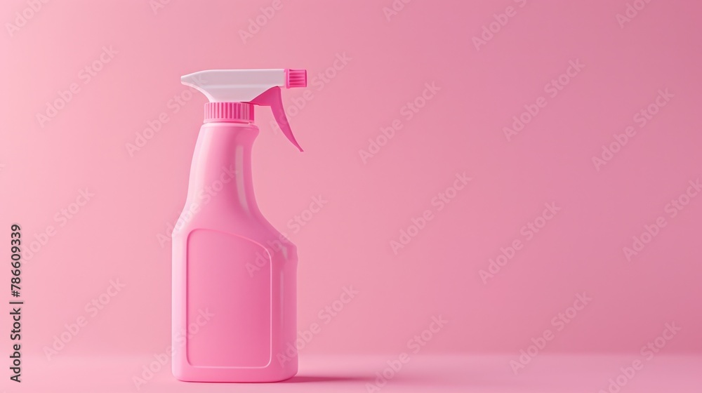 A pink spray bottle with a white trigger on a pink background. Perfect for beauty or cleaning product advertisements A pink spray bottle with a white trigger on a pink background. Perfect for beauty or cleaning product advertisements