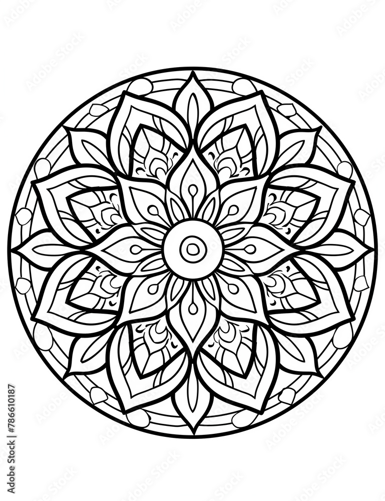 Simple low detailed mandala coloring page for kids