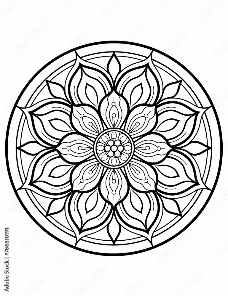 Simple low detailed mandala coloring page for kids
