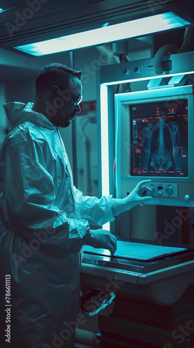 A Radiographer Positioning patients and operating radiographic equipment to obtain diagnostic images, realistic people photography photo