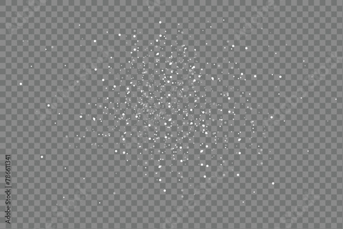 Set Design element for kitchen, bakery, advertising, video. Powder sugar explosion or splash png, falling flour, salt powder falling gently. Top view 3d effect