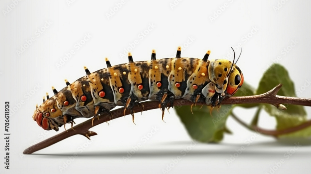 Caterpillar Eating Leaves on a White Background Caterpillar Eating Leaves on a White Background