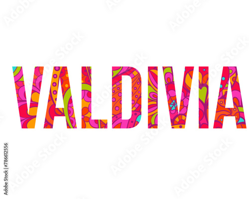 Valdivia name design filled with colorful doodle pattern
