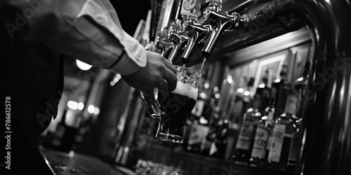 A man pouring a beer into a glass at a bar. Ideal for advertising or beverage industry promotions