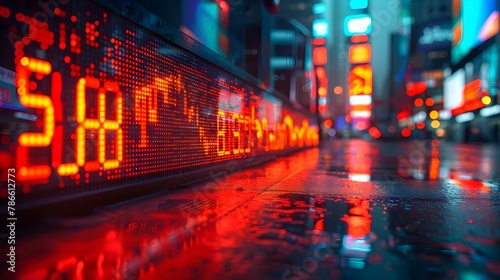 Financial Crisis Melody: Market Downturn in Neon Lights. Concept Market Volatility, Financial Uncertainty, Economic Turmoil, Investment Strategies, Budgeting Tips
