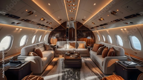 Elegant Air Travel: A Plush Private Jet Experience. Concept Luxury Air Travel, Private Jet Charter, Exclusive Flight Experience