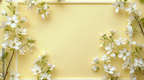 frame featuring a light yellow background adorned with delicate white flowers on the sides, adding a touch of elegance and freshness to any room.