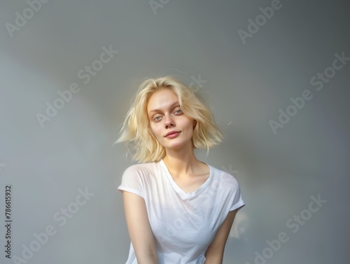 Casual Blonde Woman with Windswept Hair. Generative AI.