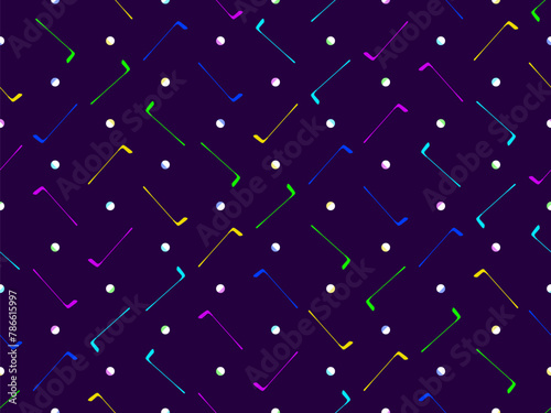 Seamless pattern with golf clubs and balls. Golf putter and a golf ball in a minimalist style. Design for typography, banners and posters, promotional items. Vector illustration