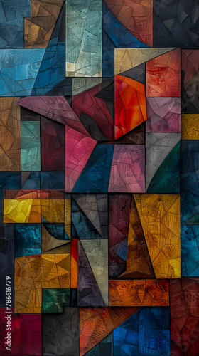 Abstract cubist mosaic in vibrant colors