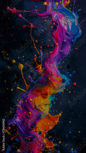 Neon paint splatters on dark background