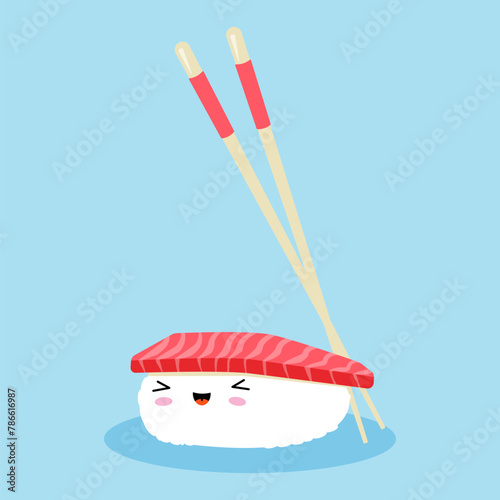 Nigiri sushi and Chopsticks, vector illustration design in Japanese kawaii style (ID: 786616987)