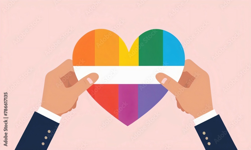 Minimalist illustration of hands holding a rainbow heart with white blank space for text for Pride quotes. Diverse LGBTIQA+ people celebrating Pride month . Colorful drawing for LGBT community Minimalist illustration of hands holding a rainbow heart with white blank space for text for Pride quotes. Diverse LGBTIQA+ people celebrating Pride month . Colorful drawing for LGBT community