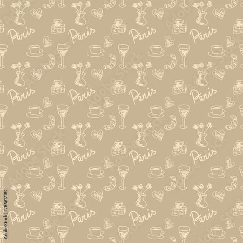 Seamless pattern wallpaper background print with France objects decor for textile paper 