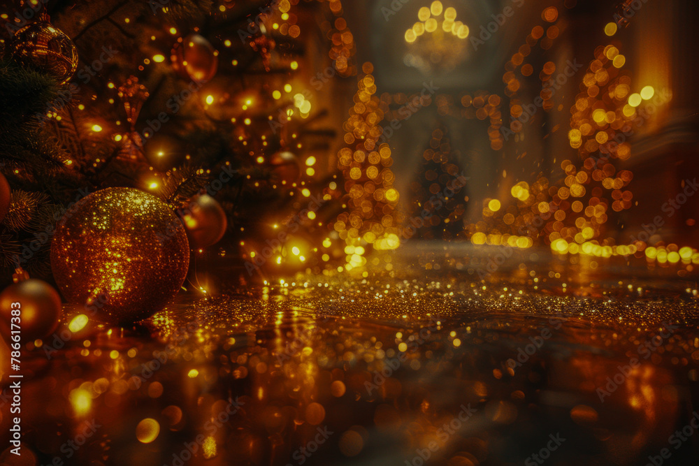 Enchanted winter street with festive tree lights Enchanted winter street with festive tree lights