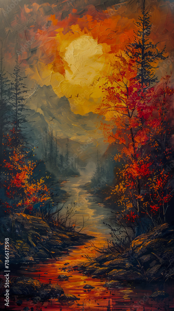 Autumn sunrise over a tranquil forest creek