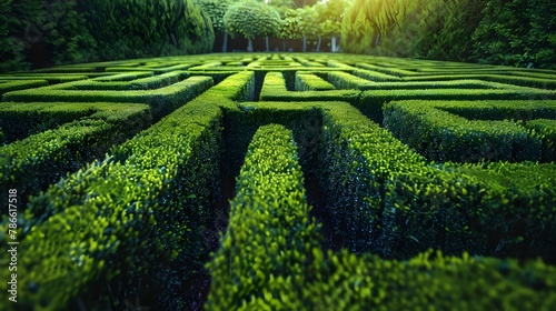 Captivating Green Plant Maze with Converging Hedges in a Serene Park Landscape photo
