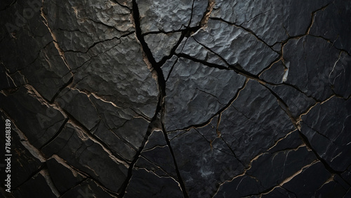 Minimalistic black stone texture, dark rough rock backdrop. AI generative. photo