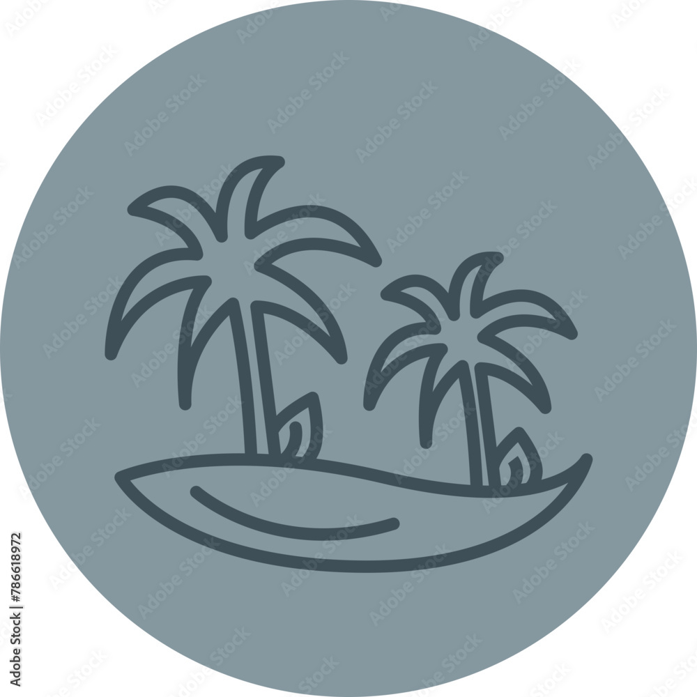 Palm Tree Grey Line Circle Icon