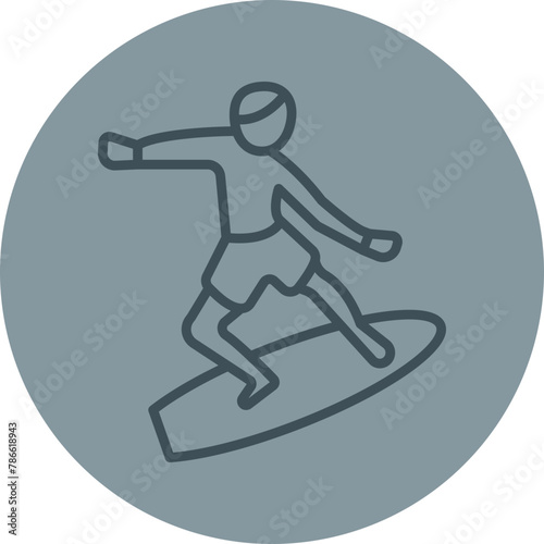 Surfing Grey Line Circle Icon