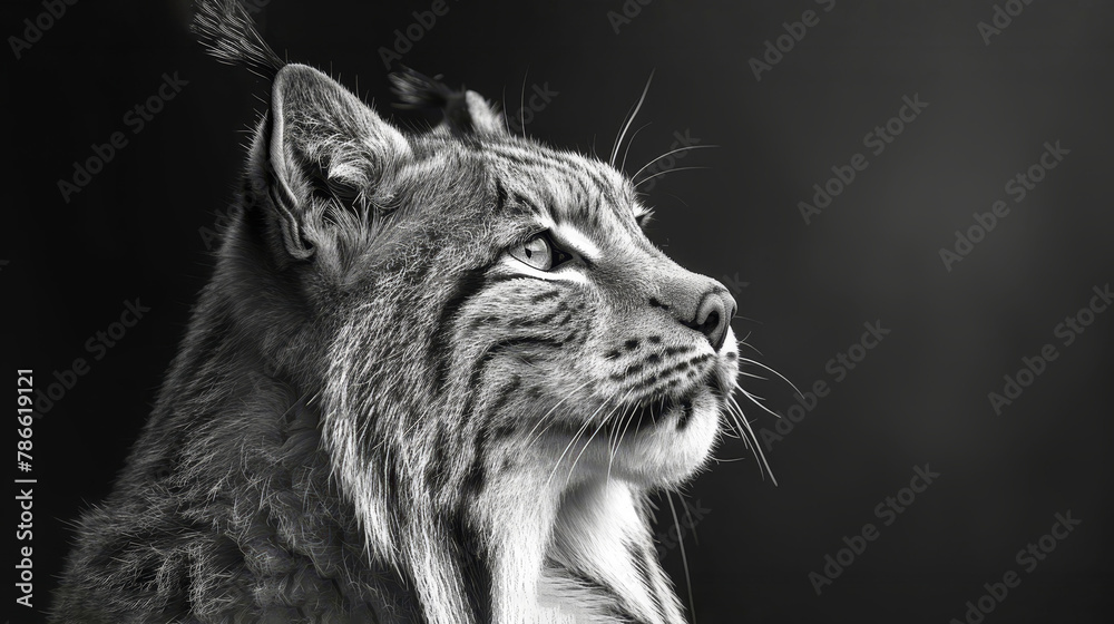 Obraz premium A tight shot of a cat's face in monochrome, background softly blurred