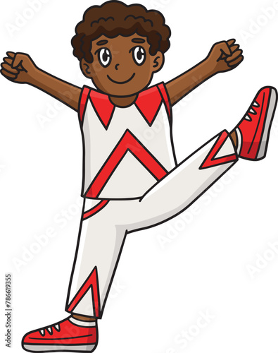 Cheerleader Boy Raising One Leg Cartoon Clipart